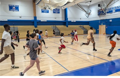 students in school gym