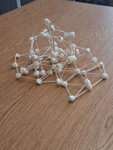 A completed tower made from marshmallows and toothpicks during a Pathways Summer Program challenge.